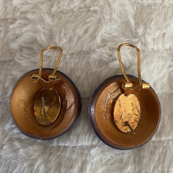 HANDCRAFTED Lightweight Earrings w Copper Swirl Applied Scroll Design Unique - Picture 2 of 4